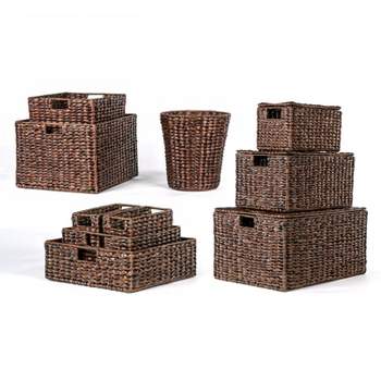 happimess Traditional Assorted Hand-Woven Hyacinth/Iron Baskets (Set of 10)