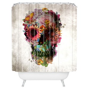 Ali Gulec Gardening Floral Skull Shower Curtain Yellow - Deny Designs - 1 of 4