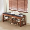 ORRD 40" Wooden Shoe Bench with Cushion & Storage, 2-Tier Entryway Rack - 2 of 4