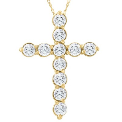Pompeii3 2Ct TW Diamond Cross Pendant in 10k Yellow Gold Women's Necklace