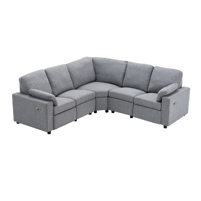 CLIHOME 89" Power Recliner Sectional Sofa Home Theater Reclining Sofa with Two USB Ports, Two Storage Drawers