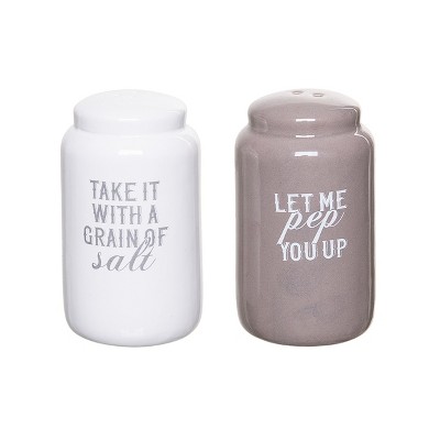 Totalee Gift Grain of Salt/Pep You Up Salt and Pepper Shaker Set of 2 Ceramic White