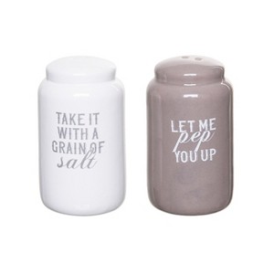 Totalee Gift Grain of Salt/Pep You Up Salt and Pepper Shaker Set of 2 Ceramic White - 1 of 3