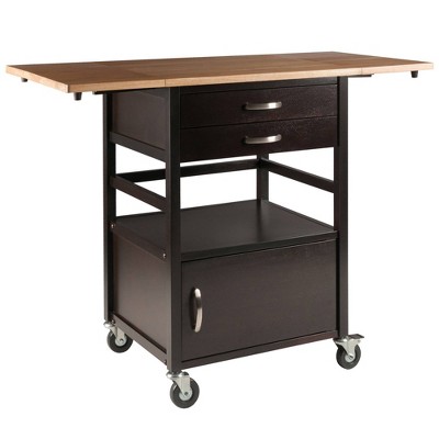 Light Wood and Black Drop Leaf Kitchen Cart with Storage