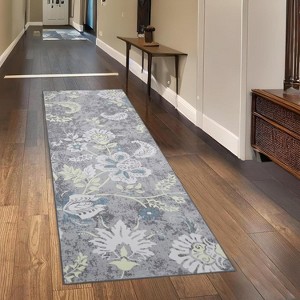 2'x6' Ft Washable Vintage Farmhouse Runner Rug, Non-Slip Soft Floral Rug for Hallway, Kitchen, Laundry & Bathroom, Grey - 1 of 4