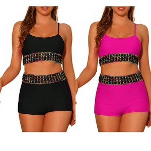 INSPIRE CHIC Women's Contrast Color High Waisted Scoop Neck Swimsuit Bathing Suit 2 Sets - 1 of 4