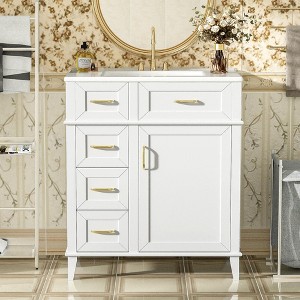 Whisen 30 in. Bathroom Storage Cabinet Bathroom Vanity with Ceramic Sink, Adjustable Shelf, Soft Close Door and Three Drawers - 1 of 4