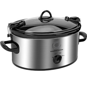 Complete Cuisine CC-SL-6100-LL-SS 6-Quart Oval Slow Cooker Pot with Locking Lid - 1 of 4