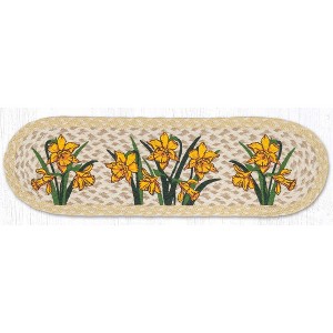Earth Rugs Bright Floral Stair Mat – 27x8.25 Oval Jute Rug with Hand-Painted Daffodils - 1 of 3