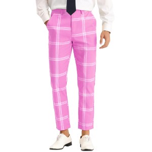 Lars Amadeus Men's Plaid Casual Slim Fit Flat Front Checked Printed Business Trousers - 1 of 4
