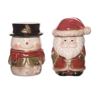 Transpac Ceramic Squatty Santa/Snowman Jar Set of 2 Christmas Home Decorations