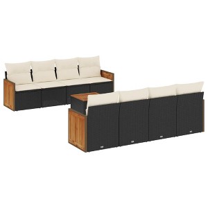 vidaXL 9 Piece Patio Sofa Set with Cushions Black Poly Rattan - Black and Cream - 1 of 4