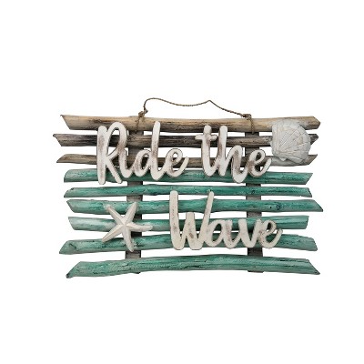 Beachcombers Ride The Wave Sign Wall Coastal Plaque Sign Wall Hanging Decor Decoration For The Beach 24 x 2 x 12 Inches.