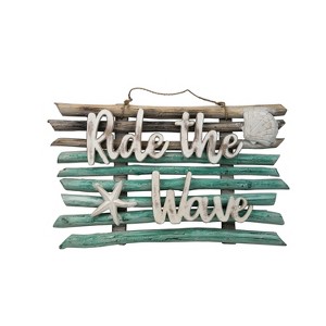 Beachcombers Ride The Wave Sign Wall Coastal Plaque Sign Wall Hanging Decor Decoration For The Beach 24 x 2 x 12 Inches. - 1 of 2