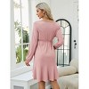 Coolmee Women V-neck Long Lantern Sleeve Waist Tunnel Drawstring Knee Length Maternity Dress Breastfeeding Dress - 3 of 4