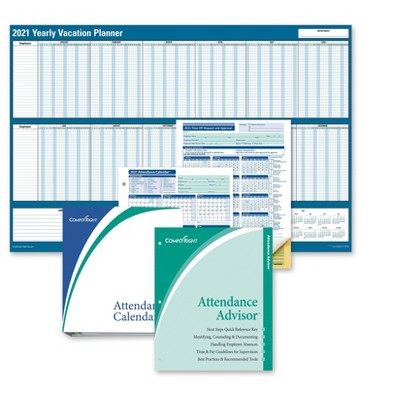 ComplyRight 2021 24"x36" Dry Erase Calendar Attendance Tracking Kit Blue/White A0101