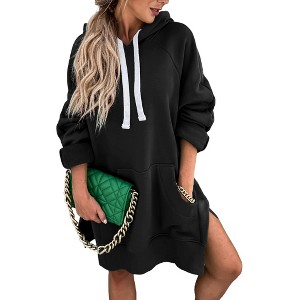 Coolmee Women's Oversized Hoodies Dress Casual Pullover Long Sleeve Split Hem Drawstring Hooded Sweatshirts Dress With Pocket - 1 of 4
