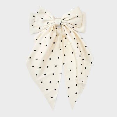 Satin Polka Dot Double Bow Hair Barrette - A New Day™ Ivory: Classic Pattern, Recycled Polyester, All Hair Types