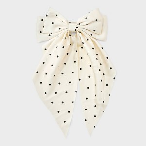 Satin Polka Dot Double Bow Hair Barrette - A New Day™ Ivory: Classic Pattern, Recycled Polyester, All Hair Types - 1 of 2
