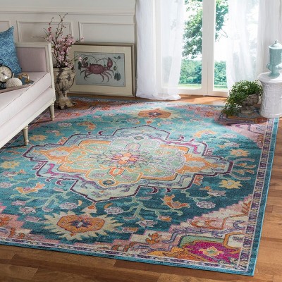Reversible Teal & Rose Floral Synthetic Area Rug, 8' x 10'