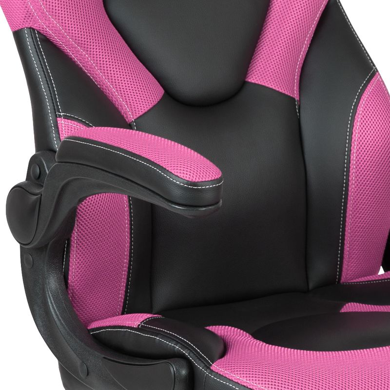 BlackArc High Back Gaming Chair with Pink and Black Faux Leather Upholstery, Height Adjustable Swivel Seat & Padded Flip-Up Arms, 6 of 11