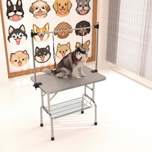 UbMelt Folding Pet Grooming Table with Adjustable Arms,Nooses,Clamps and Mesh Tray for Medium/Large Dogs,Gray/Pink - 1 of 4