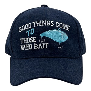Good Things Come to Those Who Bait Hat Funny Sarcastic Fishing Graphic Novelty Cap - Crazy Dog Hat Navy Standard - 1 of 4