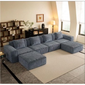 6-Seater Gray Modular Sectional Sofa with Corduroy Velvet,Convertible Bed and Footrests for Living Room-Baofuwish - 1 of 4