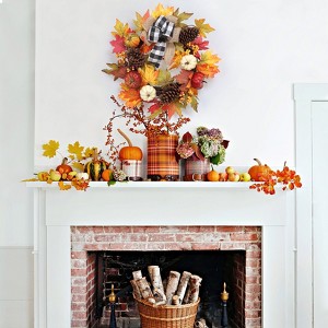 20 Inch Autumn Wreath Fall Decorations with Pumpkin, Maple Leaves, Pine Cone and Buffalo Plaid Bow for Indoor Outdoor Window Wall Home Decor - 1 of 4