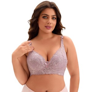 Allegra K Women's Breathable Underwired Lace Fixed Adjustable Straps Push-up 3/4 Cup Bralettes - 1 of 4