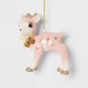 Retro Deer Christmas Tree Ornament Pink/Gold - Wondershop™: Ceramic Holiday Decor, Indoor Unlit Animal Theme - 1 of 3