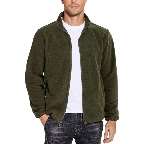 COOFANDY Men's Soft Polar Fleece Jacket Lightweight Full Zip Jackets Casual Outdoor Warm Jackets Coats with Pockets Army Green M