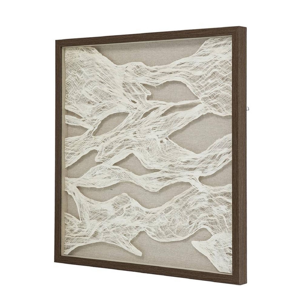 Photos - Wallpaper 24"x24" Abstract Paper and Linen Framed Wall Decor White/Brown - A&B Home