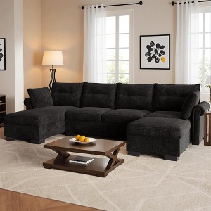 XIZZI 4-Piece Chenille Sofa Set with Large Chaise & Ottoman - Modern Sectional Sofa in White/Beige/Gray/Black, with Round/Square/Sloped Armrest - 1 of 4