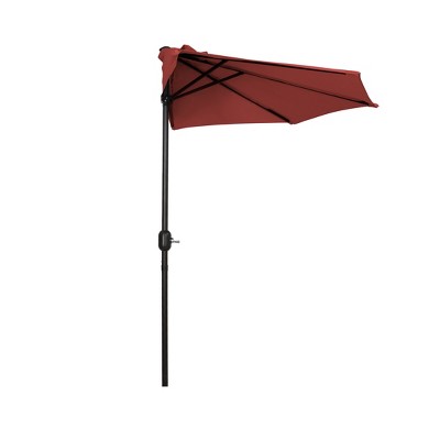 Ruby Red 9ft Half Round Outdoor Patio Umbrella with Crank