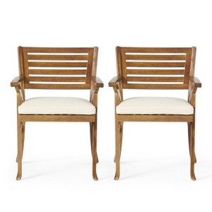 GDFStudio Baia Outdoor Acacia Wood Dining Chairs with Cushion (Set of 2) - 1 of 4