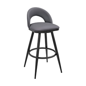 Sapphtopaz 1PC Modern Swivel Bar Stools with PU Upholstered Adjustable High Chair with Footrest&Curved Back Barstools for Kitchen Island - 1 of 4