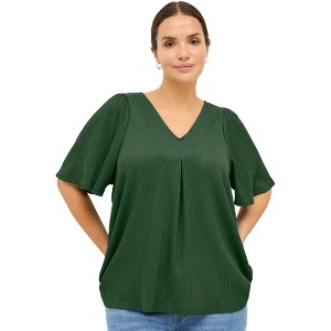 ellos Plus Size Textured Knit Inverted Pleat Top - 1 of 4