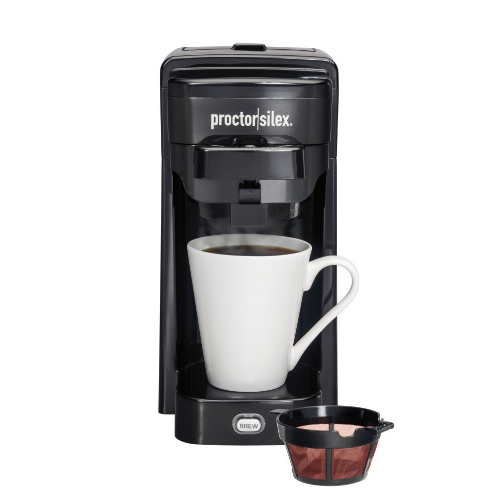Proctor Silex Single-Serve Black Coffee Maker 49961PS: Electric Pod & K-Cup Compatible, 14 oz Capacity, 600W Power