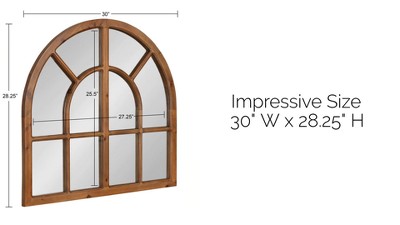 Rustic Brown Wood Arched Windowpane Wall Mirror