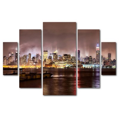 5pc Midtown Manhatten Over Hudson River by David Ayash - Trademark Fine Art