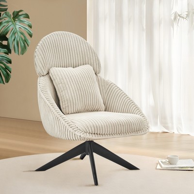Corduroy Swivel Upholstered High Back Accent Chair with Pillow, Thick Cushion and Ergonomic Design for Living Room