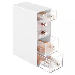 mDesign Plastic 5-Drawer Stackable Makeup Organizer for Vanity, White/Clear