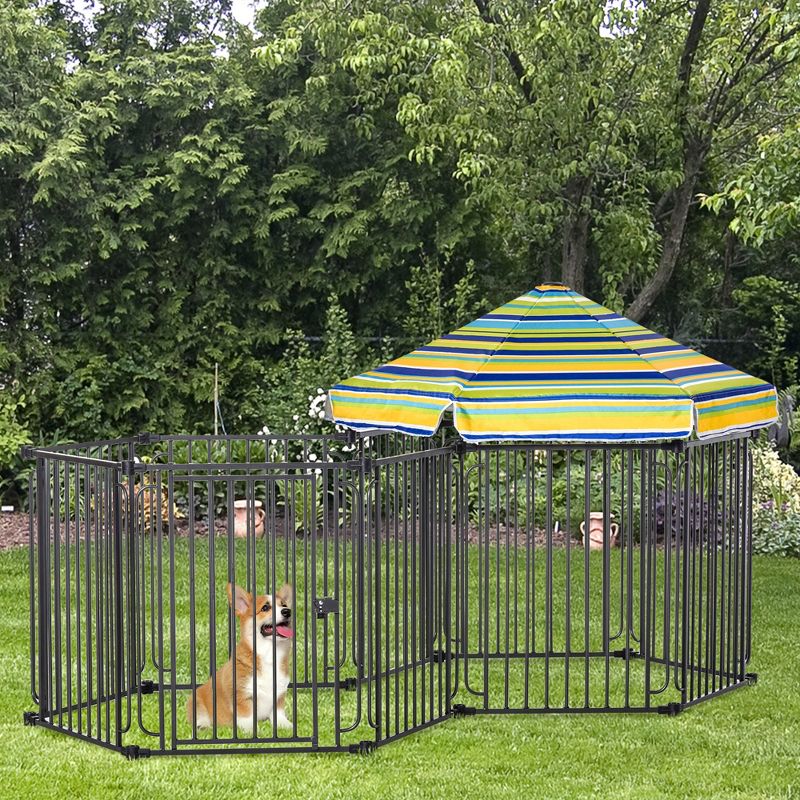 PawHut Dog Playpen with Door & Removable Cover for Small & Most Medium Sized Dogs Indoor & Outdoor Use, 47" H, 3 of 9