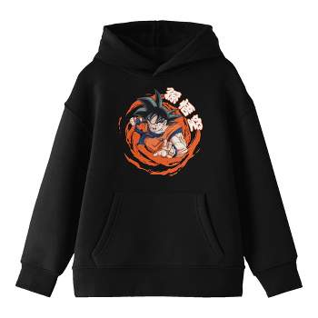 Dragon Ball Z Goku Orange Swirl Background Long Sleeve Black Youth Hooded Sweatshirt