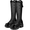 Allegra K Women's Mesh Round Toe Back Zip Chunky Heels Knee High Boots - 4 of 4