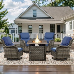 Belord Patio Swivel Chair Set of 4 with 30" Propane Fire Pit Table, Patio Furniture Set with High Back Swivel Rocker Patio Chairs and Firepit Table - 1 of 4