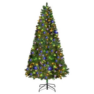 VEVOR Christmas Tree, 6ft Prelit Artificial Xmas Tree,Decor Trees with 330 Colorful LED Lights, 11 Lighting Modes, 1250 Branch Tips & Metal Base,Green - 1 of 4