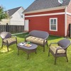 ARTPLAN 3 Pieces Outdoor Chair Cushions Clearance with Ties,44x19x5 Inches,1 Love seat &2 U-Shape Tufted Patio Bench Cushions for Outdoor Furniture - 2 of 4