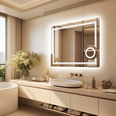 ARTLOGE Large Bathroom LED Vanity Mirror Anti-Fog Wall Mounted Magnifier Dimmable Memory